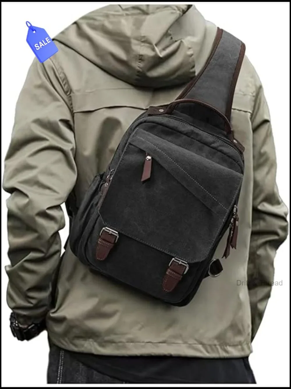 Canvas Sling Crossbody Backpack Messenger Bag 11 Pockets